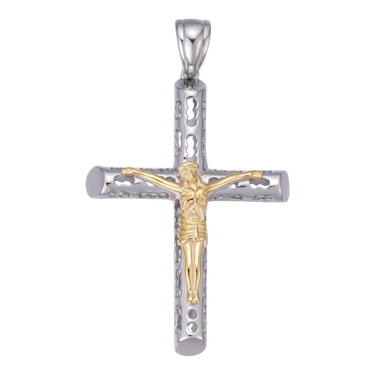HarlemBling Jesus On The Cross Pendant - 925 Silver & Gold Accent - 4 Sizes 1"-3"