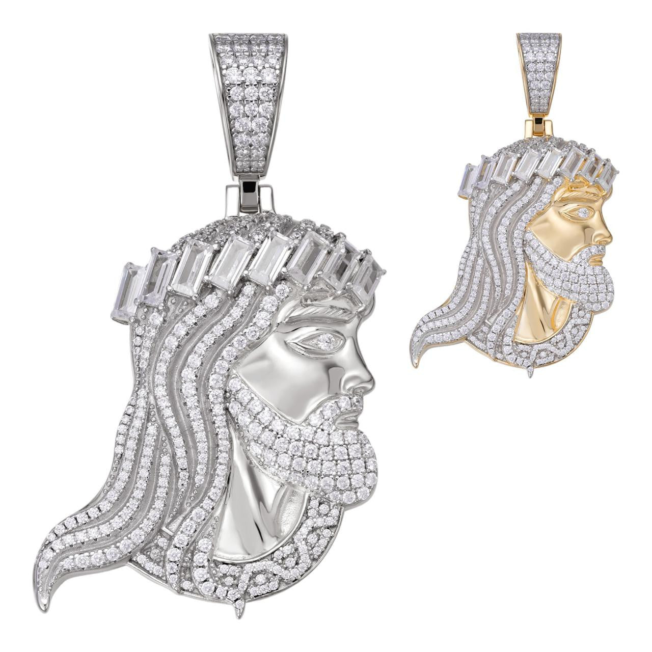 HarlemBling Jesus Piece Iced Baguette Hip Hop Pendant - 14k Gold Vermeil Or 925 Silver - CZ Stones - Large 2.5"