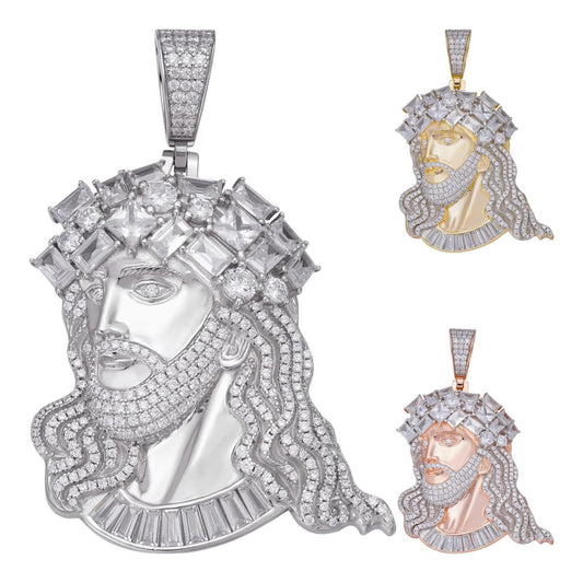 HarlemBling Jesus Piece Iced Out Baguette Pendant - 14k Yellow/Rose Gold Vermeil Or 925 Silver  - CZ Stones - Large 2.5"