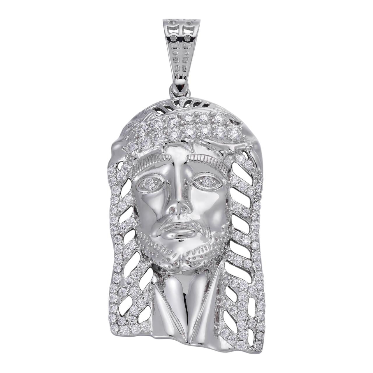 HarlemBling Jesus Savior Pendant - 925 Silver - CZ Stones - Medium 2"