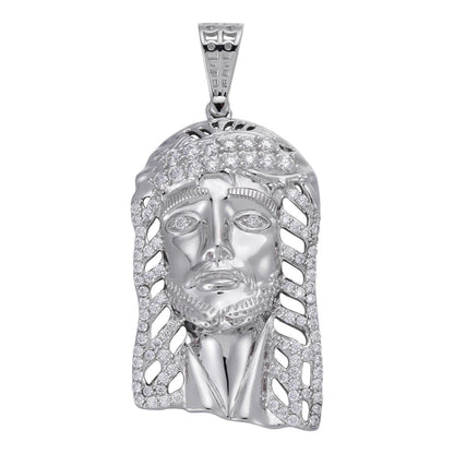 HarlemBling Jesus Savior Pendant - 925 Silver - CZ Stones - Medium 2"