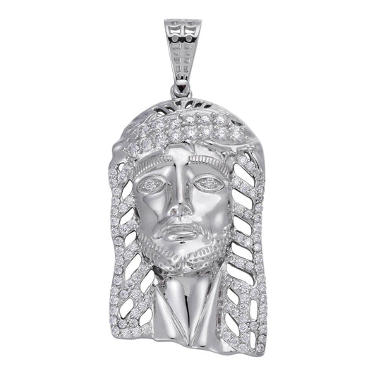 HarlemBling Jesus Savior Pendant - 925 Silver - CZ Stones - Medium 2"