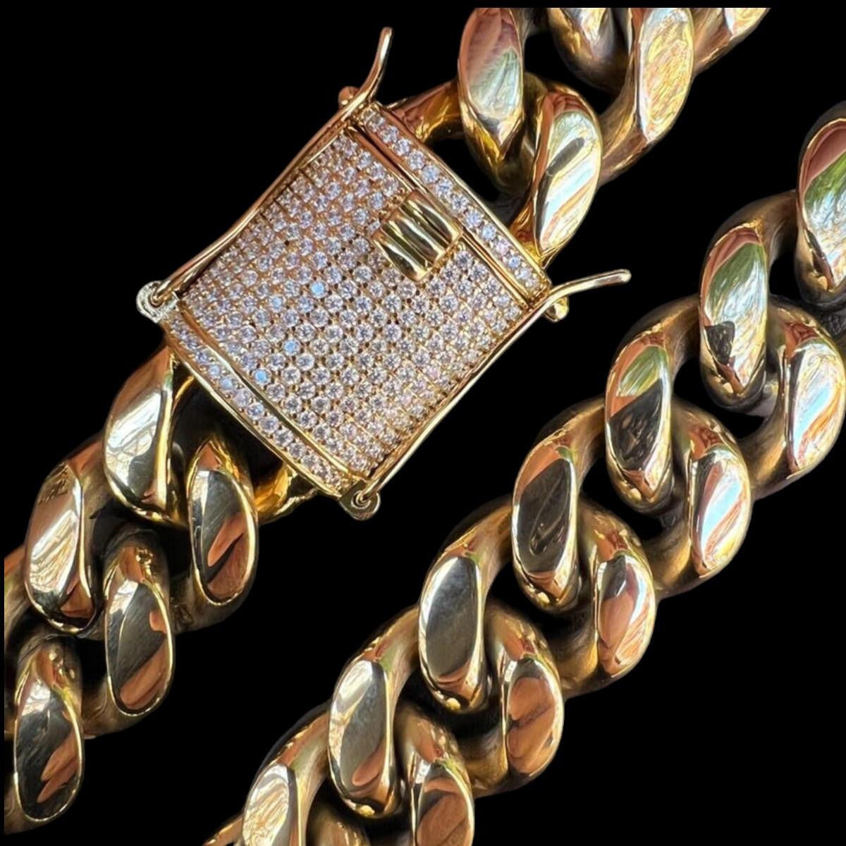 18mm KILO Miami Cuban Chain Bracelet 14k Gold Plated Stainless ...