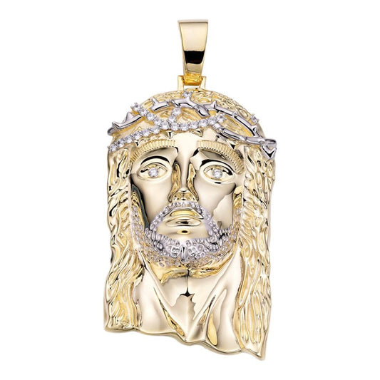 HarlemBling Kilo Detailed Hip Hop Jesus Pendant - 14k Yellow Gold Vermeil 925 Silver - CZ Stones - JUMBO 6"