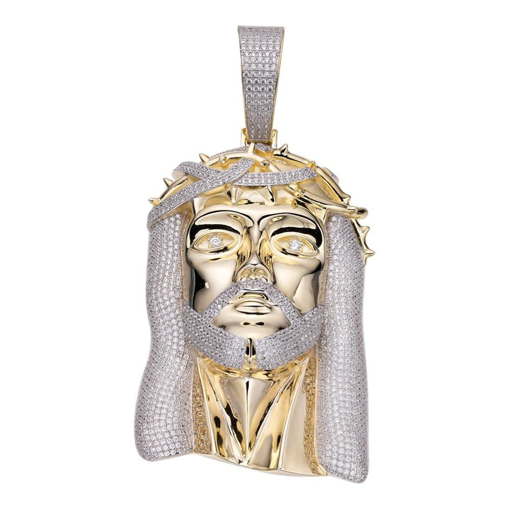 HarlemBling Kilo Iced Out Hip Hop Jesus Face Pendant - 14k Yellow Gold Vermeil 925 Silver - CZ Stones - JUMBO 6"