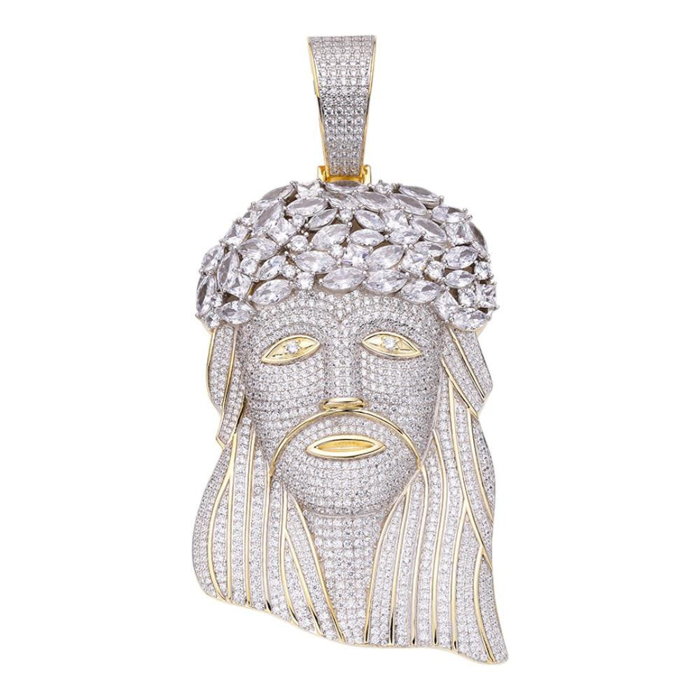 HarlemBling Kilo Royalty Jesus Piece Fully Iced Out Pendant - 14k Gold Vermeil 925 Silver - CZ Stones - JUMBO 6"