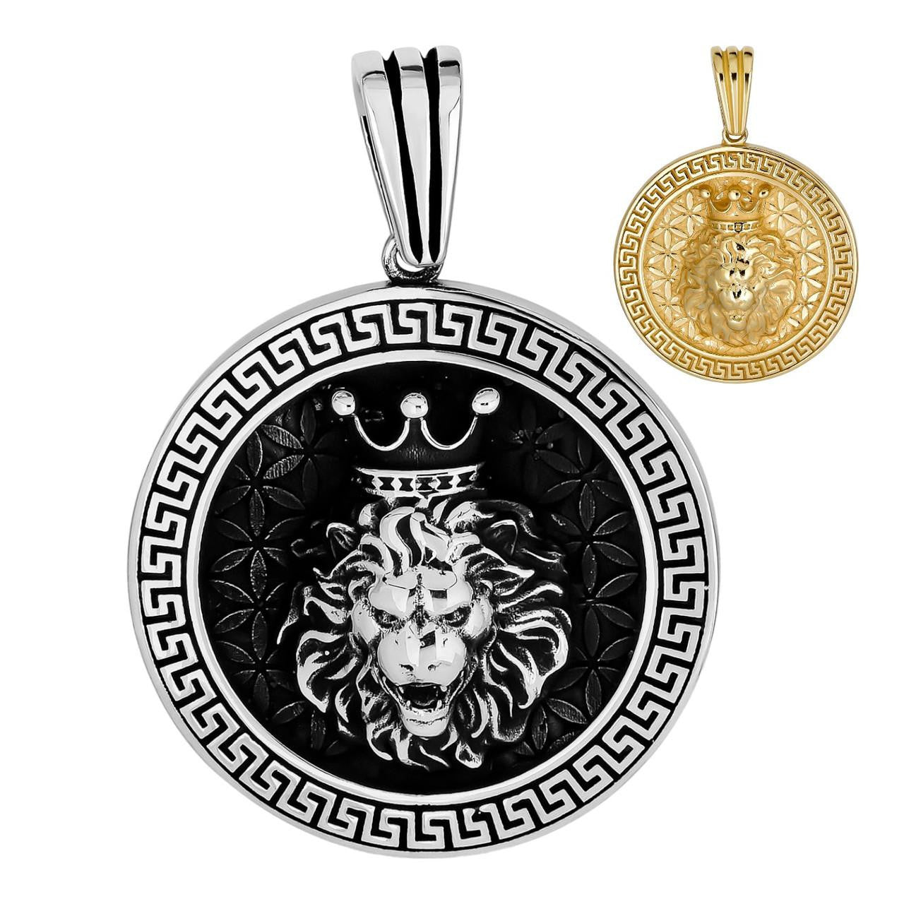 HarlemBling King Of Jungle Lion of Judah Medallion Pendant - 14k Gold Vermeil Or Oxidized 925 Silver - Small 1.5"