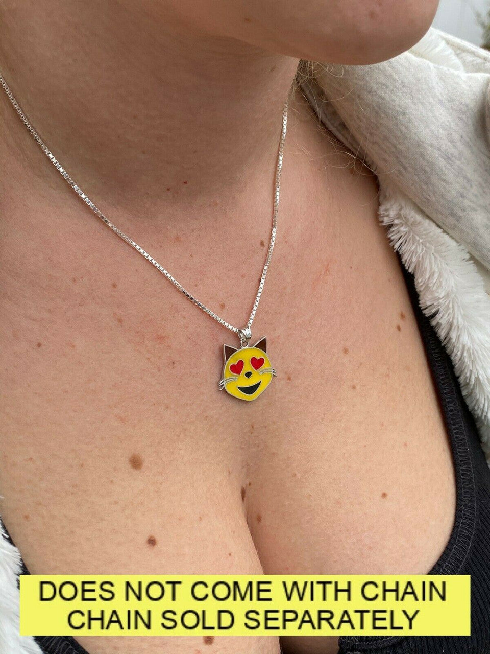 HarlemBling Kitty Cat Heart Eyes Emoji Solid 925 Sterling Silver 1 Pendant For Necklace