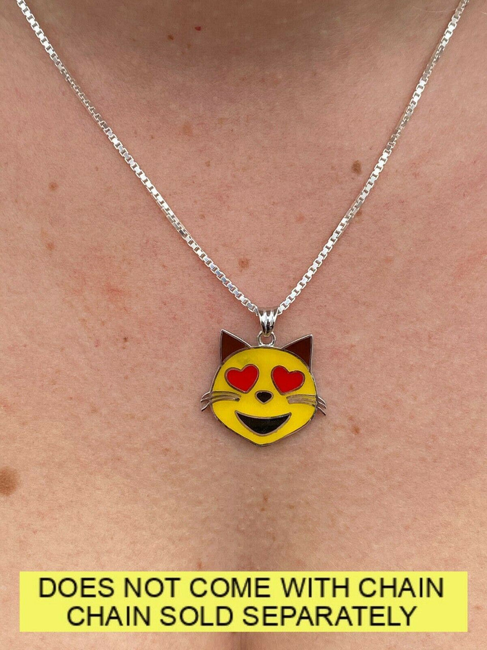 HarlemBling Kitty Cat Heart Eyes Emoji Solid 925 Sterling Silver 1 Pendant For Necklace