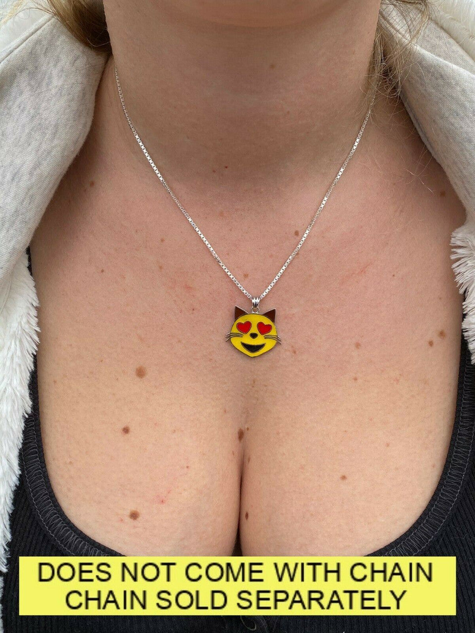 HarlemBling Kitty Cat Heart Eyes Emoji Solid 925 Sterling Silver 1 Pendant For Necklace