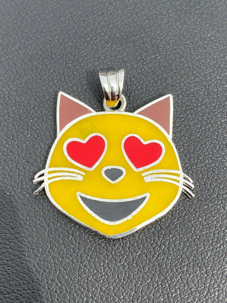 HarlemBling Kitty Cat Heart Eyes Emoji Solid 925 Sterling Silver 1 Pendant For Necklace