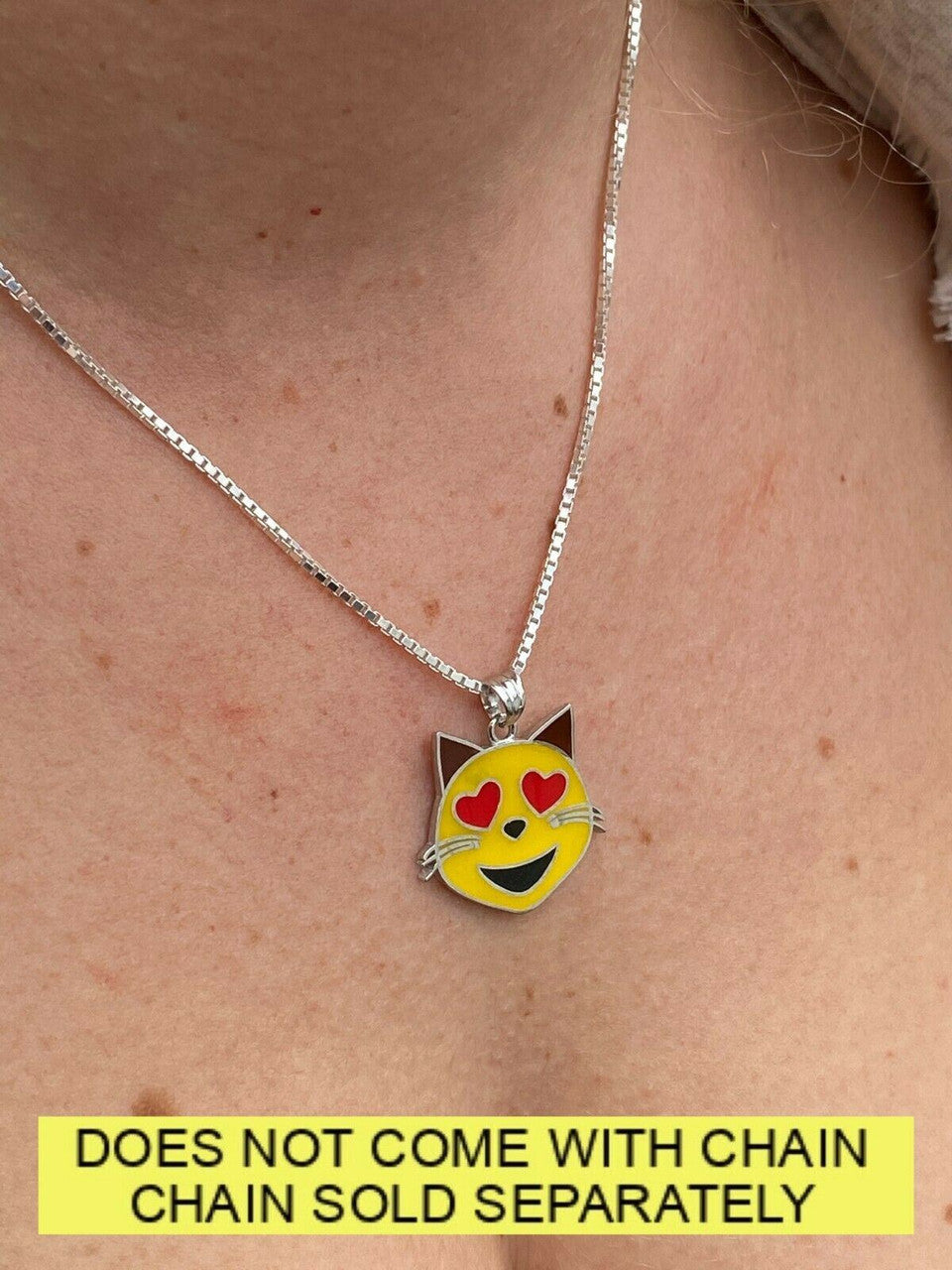 HarlemBling Kitty Cat Heart Eyes Emoji Solid 925 Sterling Silver 1 Pendant For Necklace