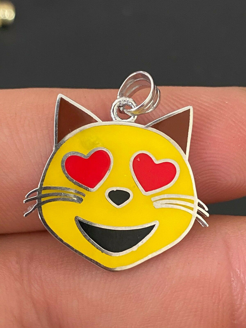 HarlemBling Kitty Cat Heart Eyes Emoji Solid 925 Sterling Silver 1 Pendant For Necklace