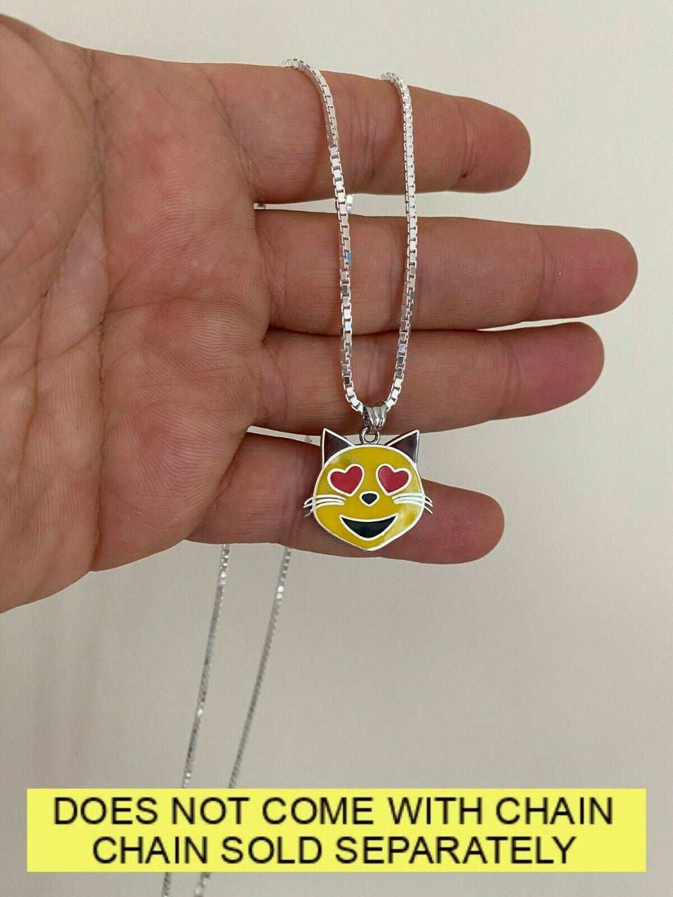 HarlemBling Kitty Cat Heart Eyes Emoji Solid 925 Sterling Silver 1 Pendant For Necklace