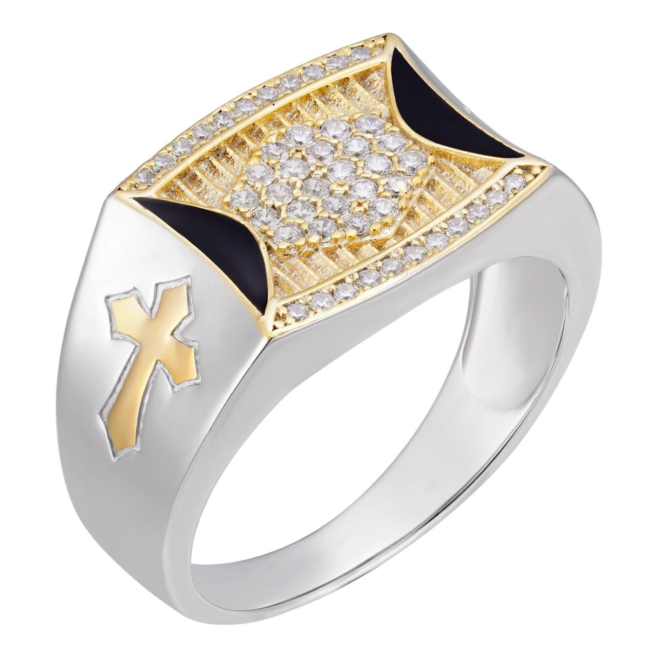 HarlemBling Knight's Templar Ring - 925 Silver & Gold Accent  - CZ Stones