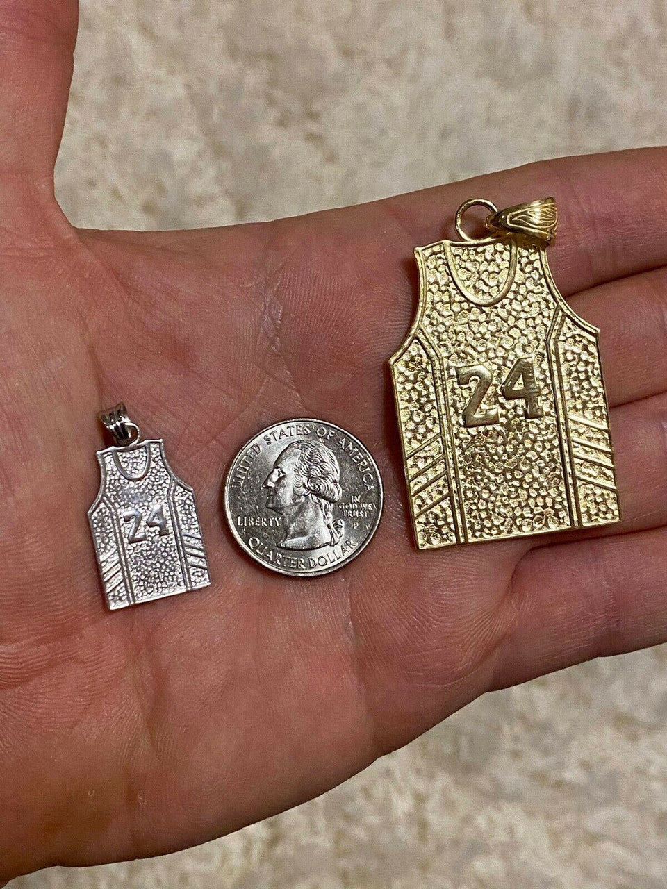 HarlemBling Kobe Bryant 24 Jersey Autograph Pendant Real 925 Sterling Silver / Gold Necklace