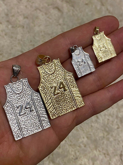 HarlemBling Kobe Bryant 24 Jersey Autograph Pendant Real 925 Sterling Silver / Gold Necklace