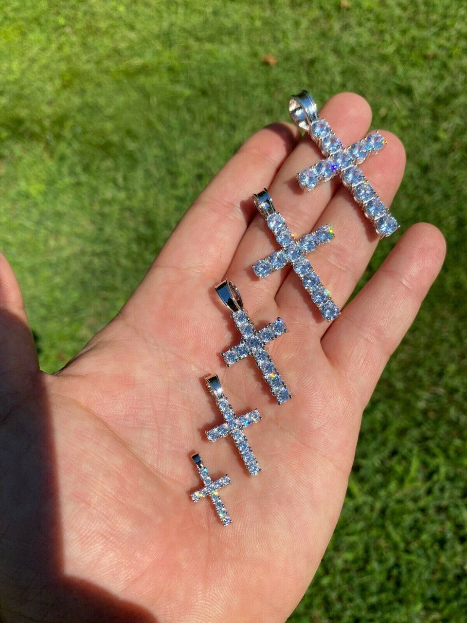 HarlemBling Ladies and Mens Diamond Cross Pendant Solid 925 Sterling Silver Iced Necklace