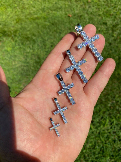 HarlemBling Ladies and Mens Diamond Cross Pendant Solid 925 Sterling Silver Iced Necklace