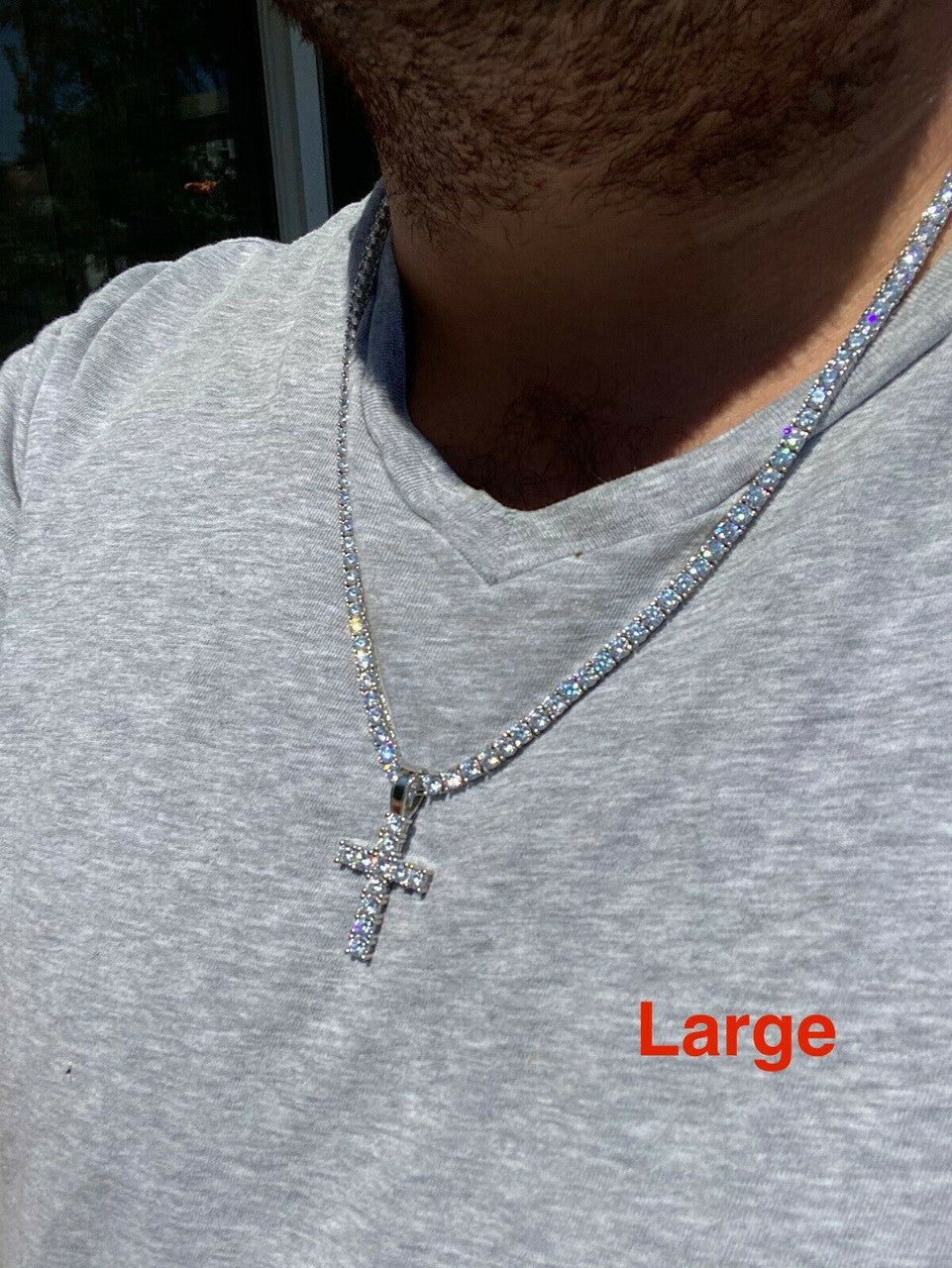 HarlemBling Ladies and Mens Diamond Cross Pendant Solid 925 Sterling Silver Iced Necklace