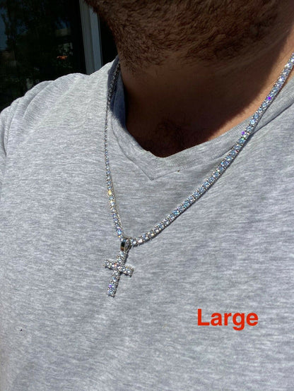 HarlemBling Ladies and Mens Diamond Cross Pendant Solid 925 Sterling Silver Iced Necklace
