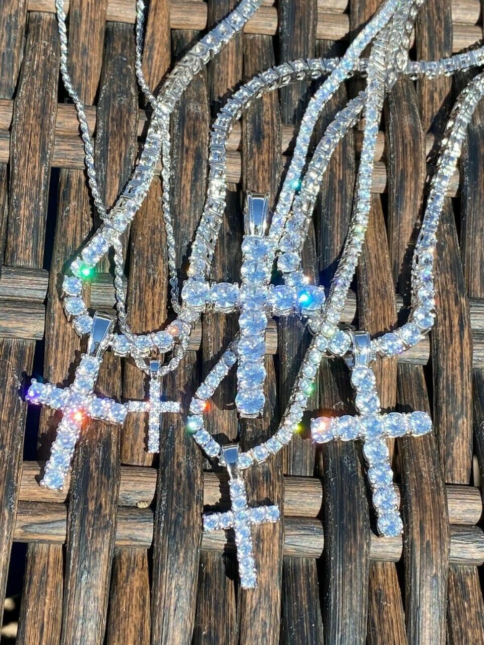 HarlemBling Ladies and Mens Diamond Cross Pendant Solid 925 Sterling Silver Iced Necklace