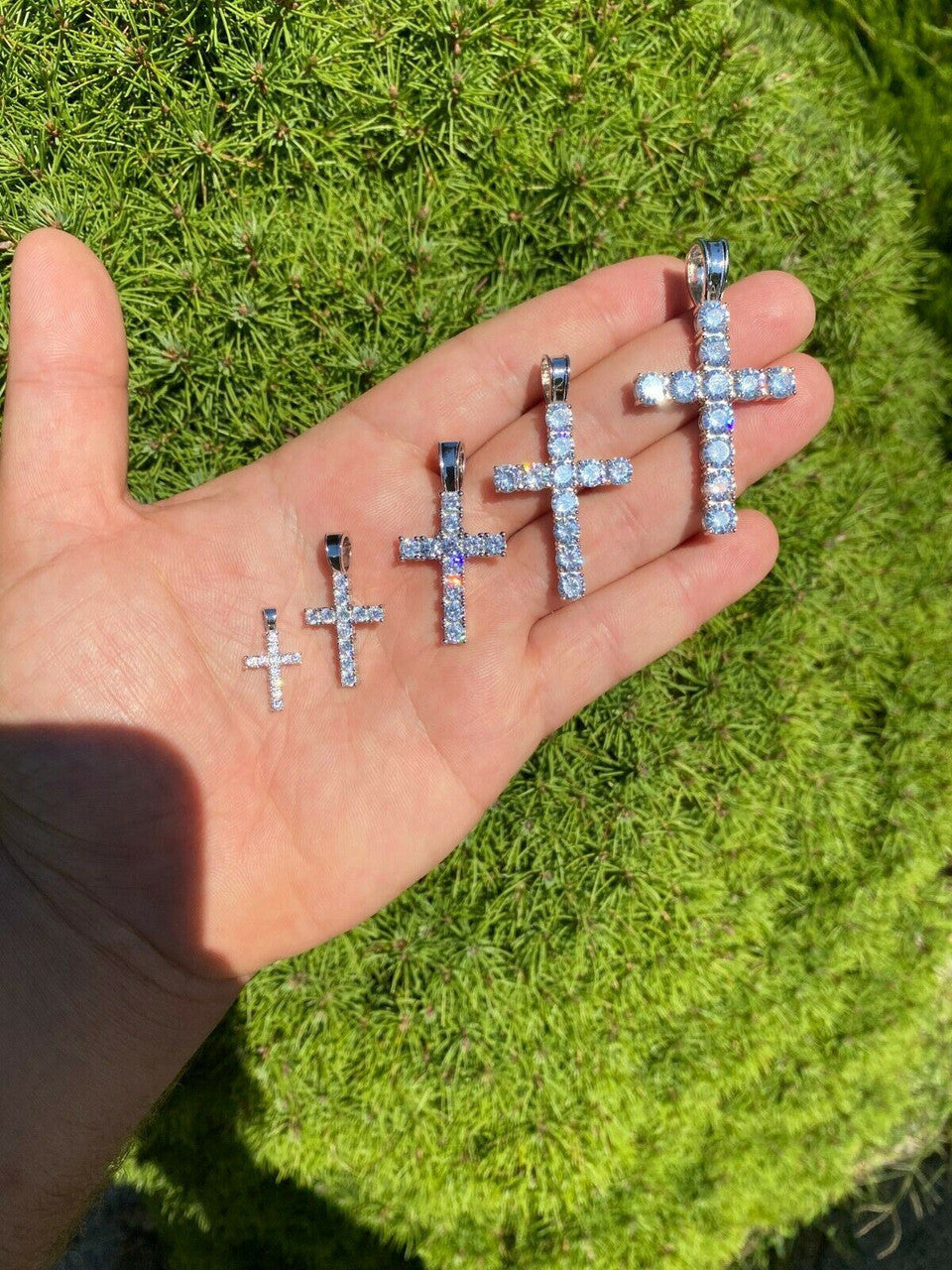 HarlemBling Ladies and Mens Diamond Cross Pendant Solid 925 Sterling Silver Iced Necklace