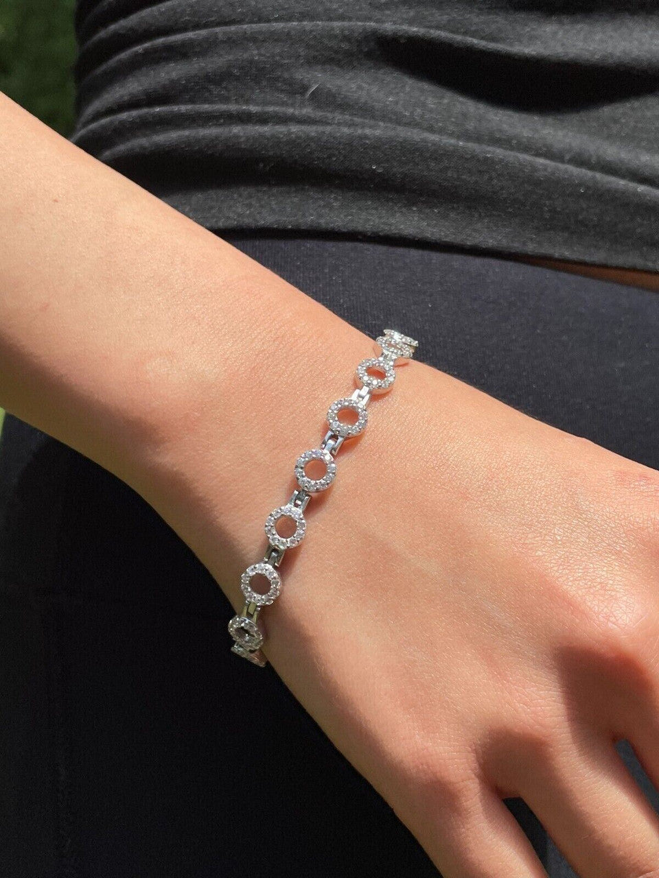 HarlemBling Ladies Iced Circle Custom Tennis Bracelet Adjustable Solid 925 Sterling Silver