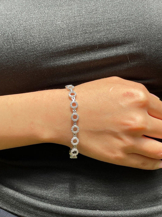 HarlemBling Ladies Iced Circle Custom Tennis Bracelet Adjustable Solid 925 Sterling Silver