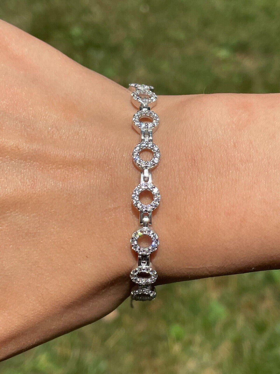 HarlemBling Ladies Iced Circle Custom Tennis Bracelet Adjustable Solid 925 Sterling Silver