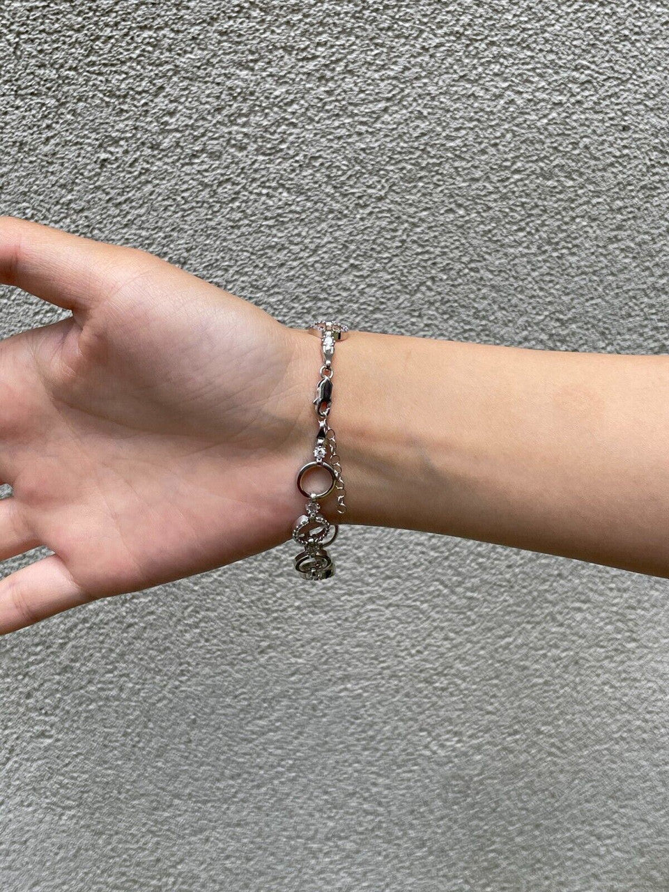 HarlemBling Ladies Iced Circle Love Custom Bracelet Adjustable Solid 925 Sterling Silver