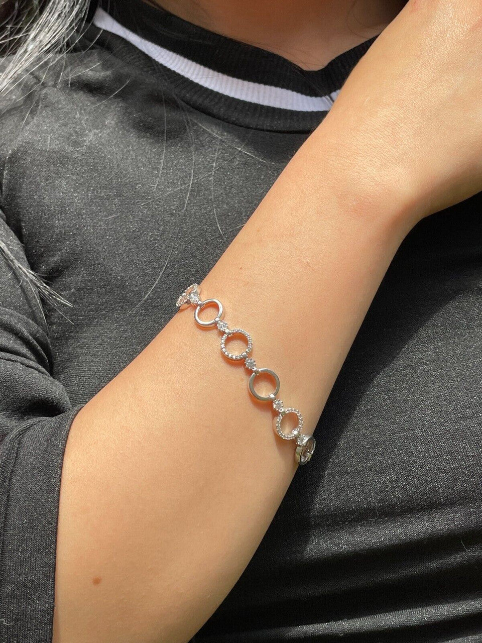 HarlemBling Ladies Iced Circle Love Custom Bracelet Adjustable Solid 925 Sterling Silver