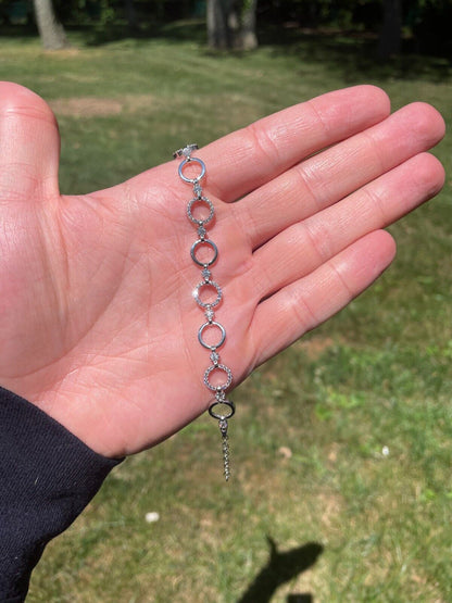 HarlemBling Ladies Iced Circle Love Custom Bracelet Adjustable Solid 925 Sterling Silver