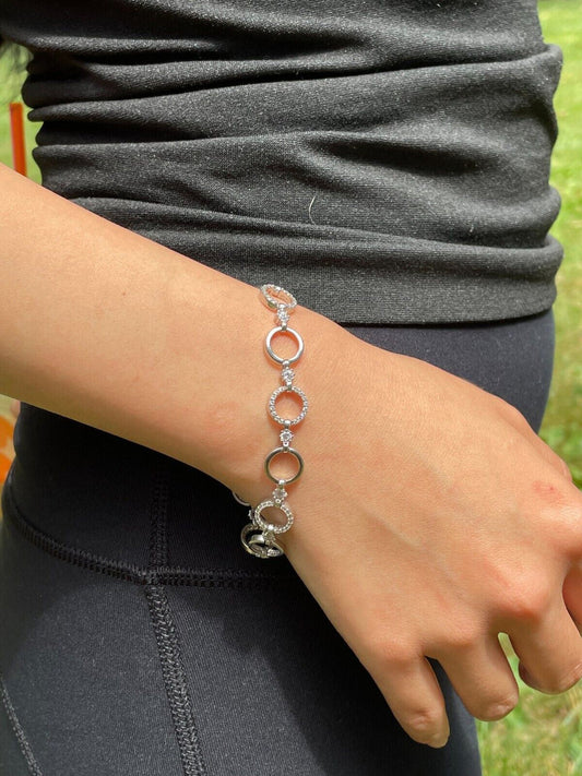 HarlemBling Ladies Iced Circle Love Custom Bracelet Adjustable Solid 925 Sterling Silver