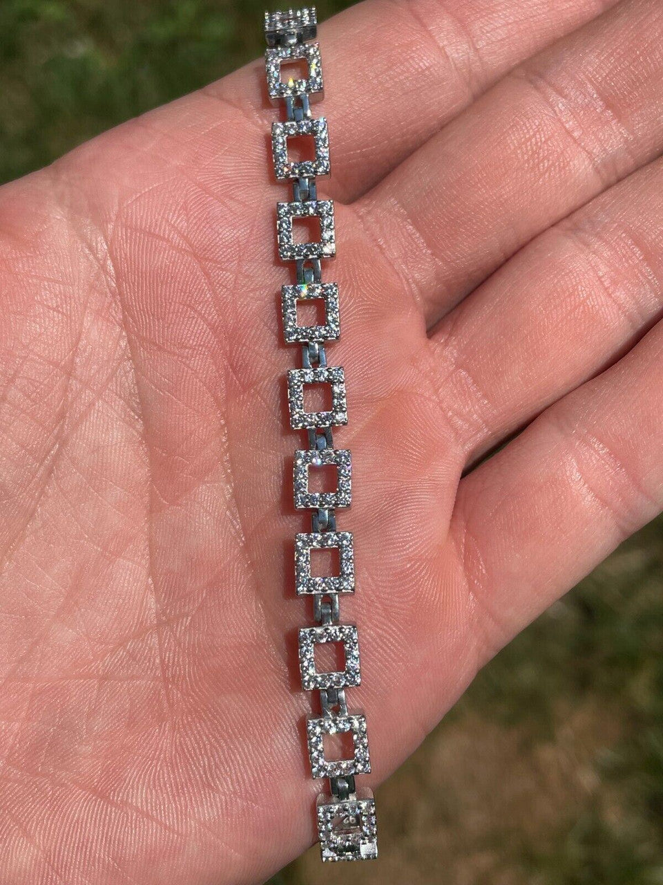 HarlemBling Ladies Iced Tight Square Custom Bracelet Adjustable Solid 925 Sterling Silver