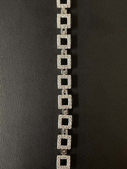 HarlemBling Ladies Iced Tight Square Custom Bracelet Adjustable Solid 925 Sterling Silver