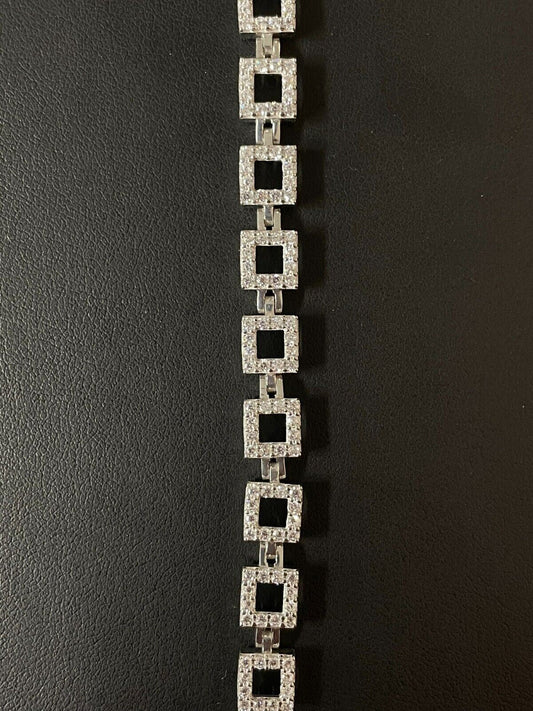 HarlemBling Ladies Iced Tight Square Custom Bracelet Adjustable Solid 925 Sterling Silver
