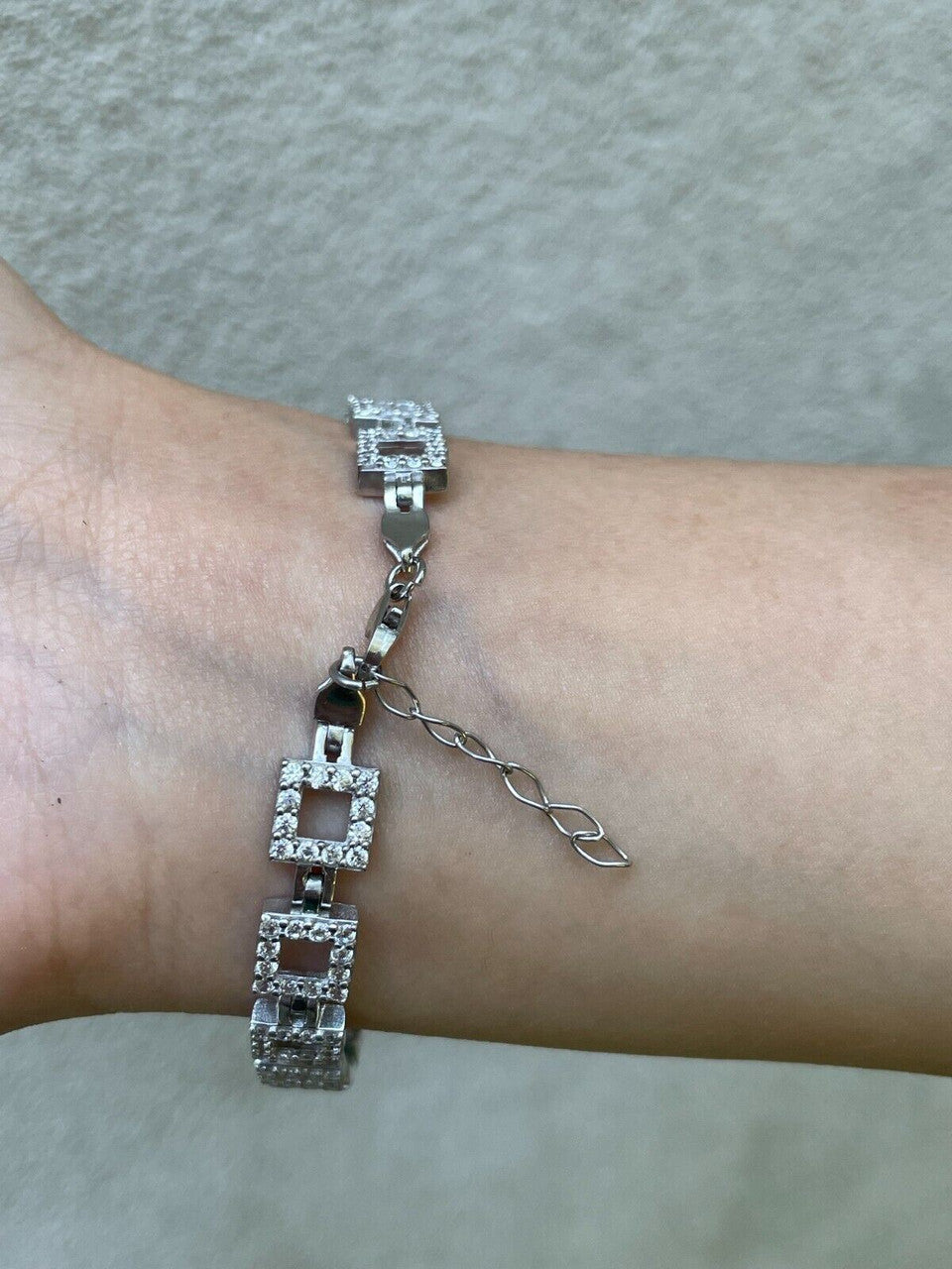 HarlemBling Ladies Iced Tight Square Custom Bracelet Adjustable Solid 925 Sterling Silver