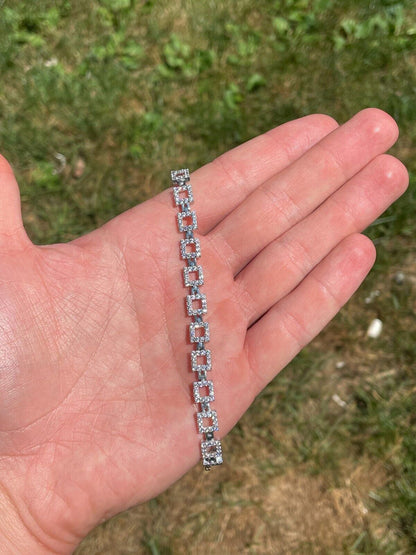 HarlemBling Ladies Iced Tight Square Custom Bracelet Adjustable Solid 925 Sterling Silver