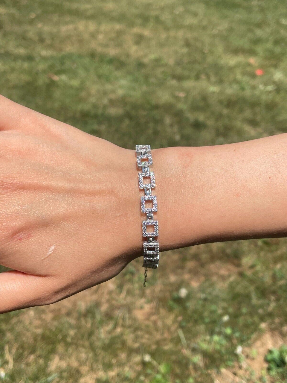 HarlemBling Ladies Iced Tight Square Custom Bracelet Adjustable Solid 925 Sterling Silver