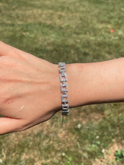 HarlemBling Ladies Iced Tight Square Custom Bracelet Adjustable Solid 925 Sterling Silver