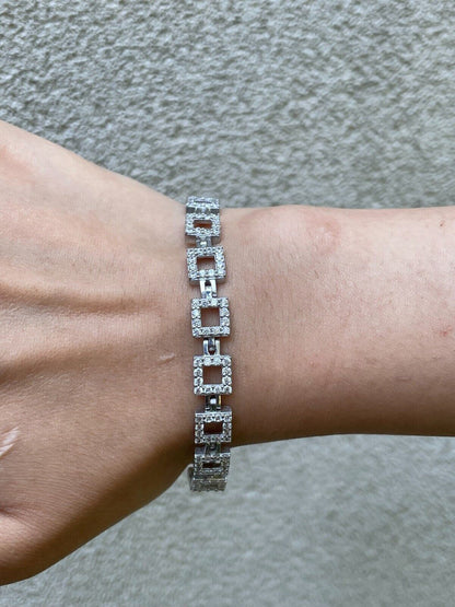 HarlemBling Ladies Iced Tight Square Custom Bracelet Adjustable Solid 925 Sterling Silver