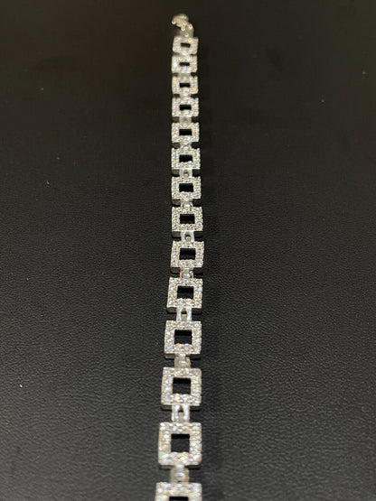 HarlemBling Ladies Iced Tight Square Custom Bracelet Adjustable Solid 925 Sterling Silver