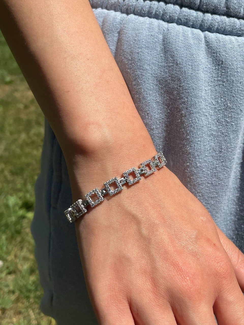 HarlemBling Ladies Iced Tight Square Custom Bracelet Adjustable Solid 925 Sterling Silver