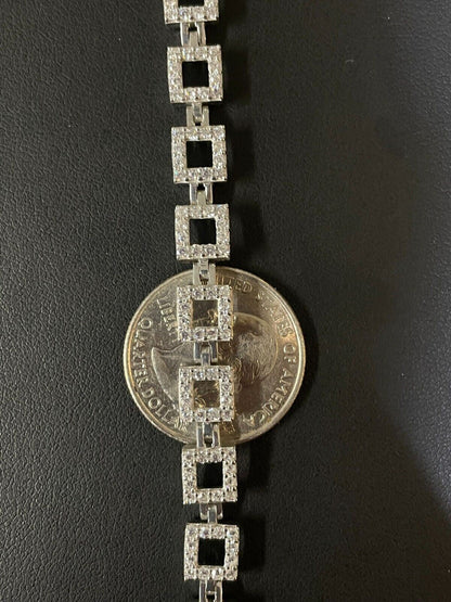 HarlemBling Ladies Iced Tight Square Custom Bracelet Adjustable Solid 925 Sterling Silver