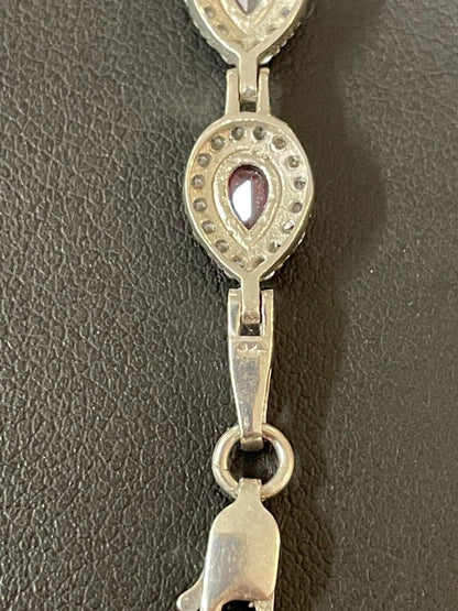 HarlemBling Ladies Multicolor Crystal Teardrop Tennis Bracelet Adjustable Solid 925 Silver