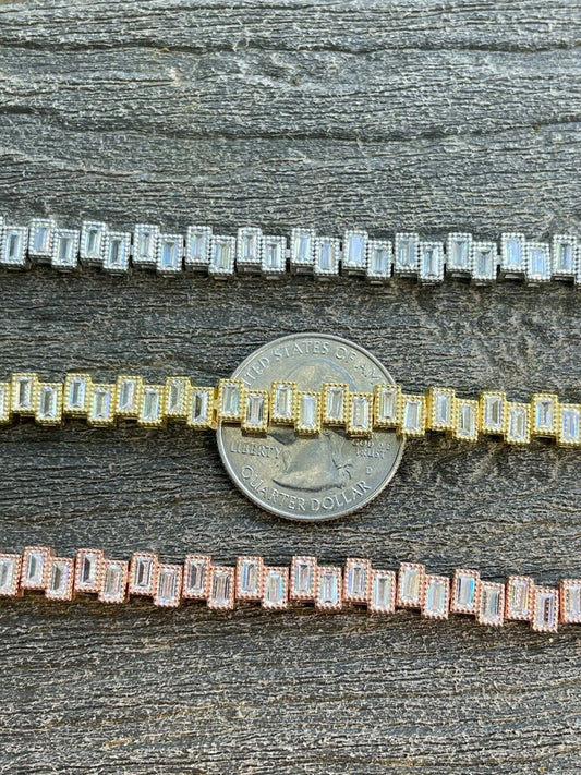 HarlemBling Ladies Real 925 Silver / Yellow Rose Gold Emerald Cut Diamond Tennis Bracelet