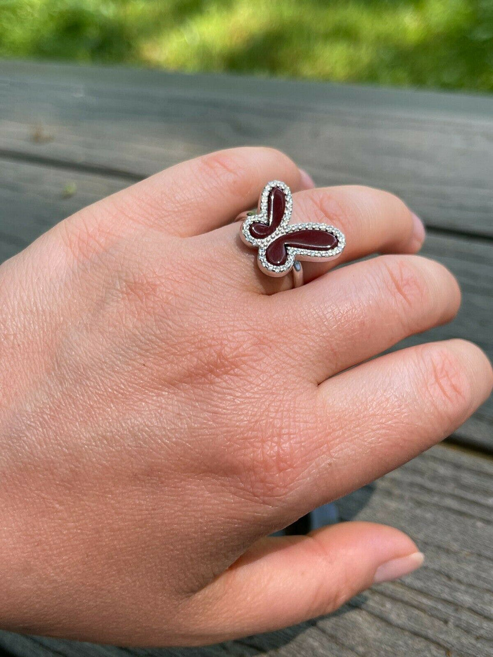 HarlemBling Ladies Real Solid 925 Sterling Silver Large Butterfly Ring Red Agate W Diamonds