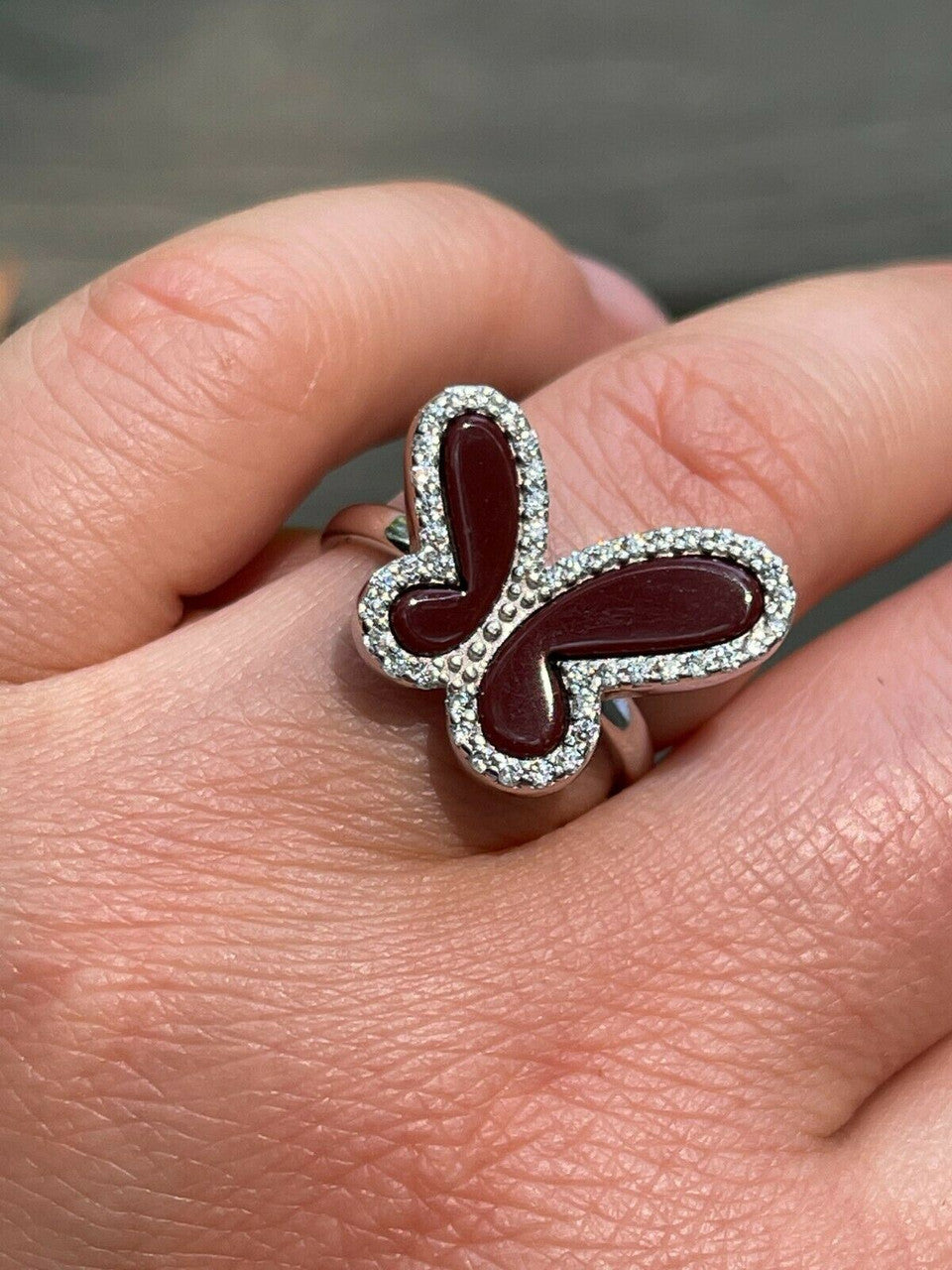 HarlemBling Ladies Real Solid 925 Sterling Silver Large Butterfly Ring Red Agate W Diamonds