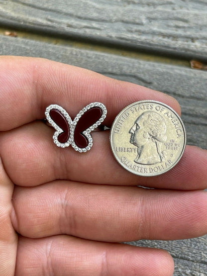 HarlemBling Ladies Real Solid 925 Sterling Silver Large Butterfly Ring Red Agate W Diamonds